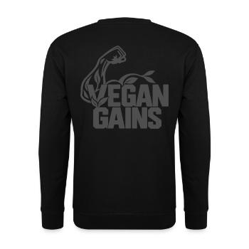 Vegan Gains Fitness - Unisex Pullover - Schwarz - Hinten - Michal (187cm)