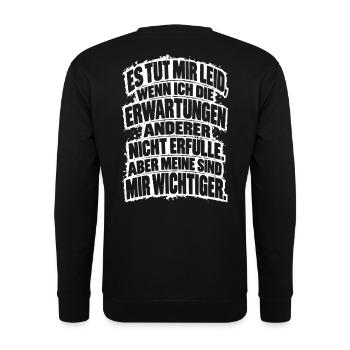 Lustiger Spruch Es tut mir Leid, wenn ich die... - Unisex Pullover - Schwarz - Hinten - Michal (187cm)
