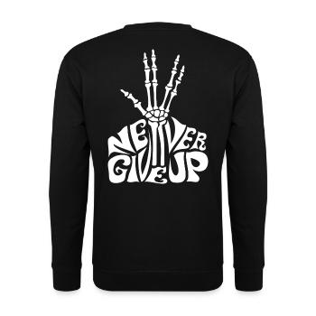 never give up Halloween lebe lang und in Frieden - Unisex Pullover - Schwarz - Hinten - Michal (187cm)
