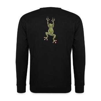 Frosch hängt auf dem Rücken – trompe l'oeil - Unisex Pullover - Schwarz - Hinten - Michal (187cm)