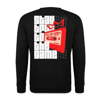Stay True To The Game - Hip Hop Statement - Unisex Pullover - Schwarz - Hinten - Michal (187cm)