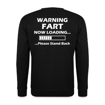 048 Warnung: Furz lädt jetzt - Unisex Pullover - Schwarz - Hinten - Michal (187cm)