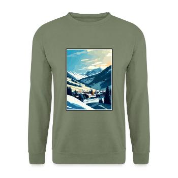 Saalbach Österreich Vintage Reiseposter Souvenir - Unisex Pullover - Armeegrün - Vorne - Alina (178cm) & Michal (187cm)