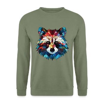 Waschbär bunte Aquarell Tier Illustration - Unisex Pullover - Armeegrün - Vorne - Alina (178cm) & Michal (187cm)