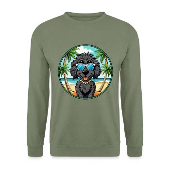 Schwarze russische Terrier Hunderasse Cartoon Sonnenbrille - Unisex Pullover - Armeegrün - Vorne - Alina (178cm) & Michal (187cm)