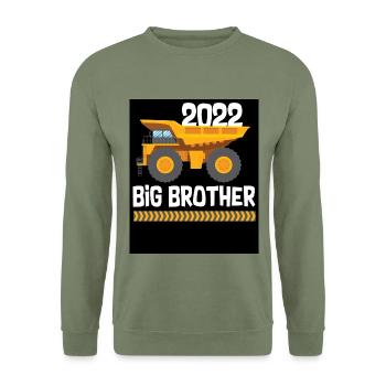 2022 Großer Bruder Radlader - Unisex Pullover - Armeegrün - Vorne - Alina (178cm) & Michal (187cm)