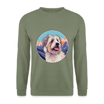 Cao de Castro Laboreiro Hunderasse Cartoon Kawaii W - Unisex Pullover - Armeegrün - Vorne - Alina (178cm) & Michal (187cm)