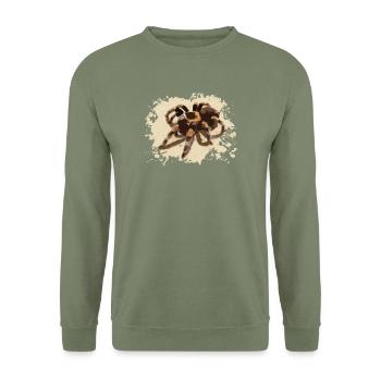 T-Shirt Spinne - Unisex Pullover - Armeegrün - Vorne - Alina (178cm) & Michal (187cm)