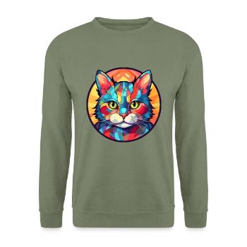Kätzchen Buntes Glas Bunte Karikatur Kawaii Anima - Unisex Pullover - Armeegrün - Vorne - Alina (178cm) & Michal (187cm)