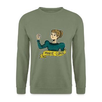 Geniale Marie Curie Nobelpreisträgerin - Unisex Pullover - Armeegrün - Vorne - Alina (178cm) & Michal (187cm)