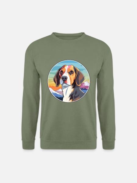 Beagle Harrier Hunderasse Cartoon Kawaii Aquarell - Unisex Pullover - Armeegrün