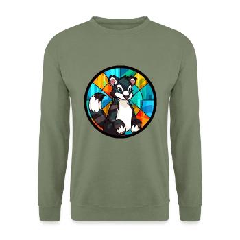 Stinktierglas bunte Karikatur Kawaii Tier - Unisex Pullover - Armeegrün - Vorne - Alina (178cm) & Michal (187cm)