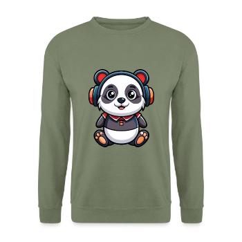 Panda Funny Cartoon Character Headphone Music - Unisex Sweatshirt - army green - Front - Alina (178cm) & Michal (187cm)