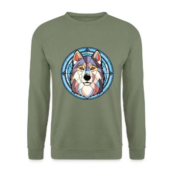 Alaskan Malamute Hunderasse Aquarell Illustration - Unisex Pullover - Armeegrün - Vorne - Alina (178cm) & Michal (187cm)