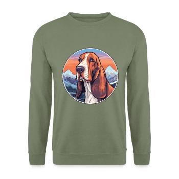 Basset Bleu de Gascogne Hunderasse Cartoon Kawaii W - Unisex Pullover - Armeegrün - Vorne - Alina (178cm) & Michal (187cm)