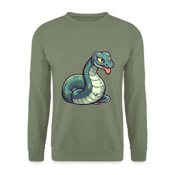 Anakonda Niedliche Karikatur Kawaii Aquarell Tier Haustier - Unisex Pullover - Armeegrün - Vorne - Alina (178cm) & Michal (187cm)
