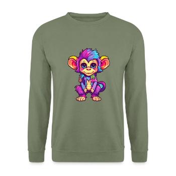 Affe buntes Aquarell Cartoon Kawaii Tier - Unisex Pullover - Armeegrün - Vorne - Alina (178cm) & Michal (187cm)