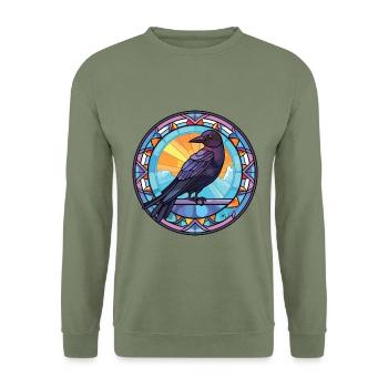 Krähe Buntes Aquarell Tier Haustier Illustration - Unisex Pullover - Armeegrün - Vorne - Alina (178cm) & Michal (187cm)