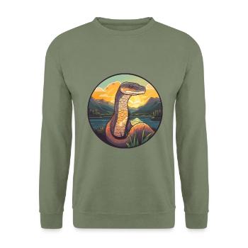 Anakonda Buntes Aquarell Cartoon Kawaii Tier - Unisex Pullover - Armeegrün - Vorne - Alina (178cm) & Michal (187cm)