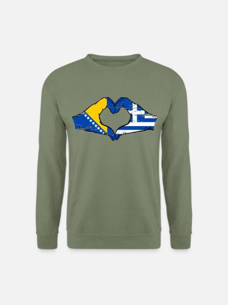 Bosnien Griechenland Flagge Hände Herzform used - Unisex Pullover - Armeegrün