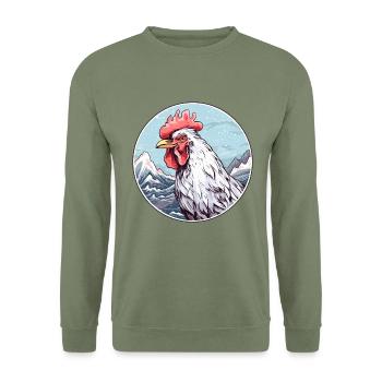 Hahn Aquarell Karikatur Kawaii Haustier Tier Farbe - Unisex Pullover - Armeegrün - Vorne - Alina (178cm) & Michal (187cm)