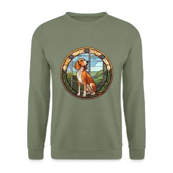Majestätischer Baumhund Hunderasse Buntglasfarbe - Unisex Pullover - Armeegrün - Vorne - Alina (178cm) & Michal (187cm)
