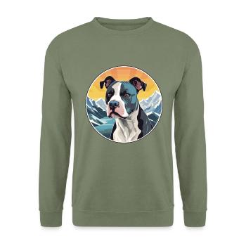 Staffordshire Bullterrier Hunderasse Karikatur Kawai - Unisex Pullover - Armeegrün - Vorne - Alina (178cm) & Michal (187cm)