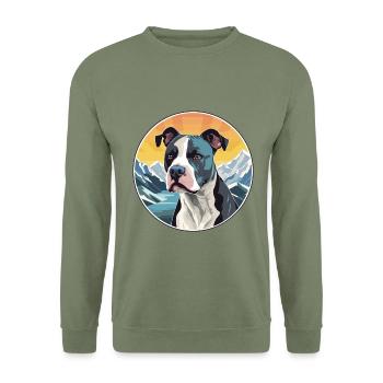 Staffordshire Bullterrier Hunderasse Karikatur Kawai - Unisex Pullover - Armeegrün - Vorne - Alina (178cm) & Michal (187cm)