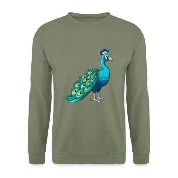 Pfau buntes Aquarell Cartoon Kawaii Tier - Unisex Pullover - Armeegrün - Vorne - Alina (178cm) & Michal (187cm)