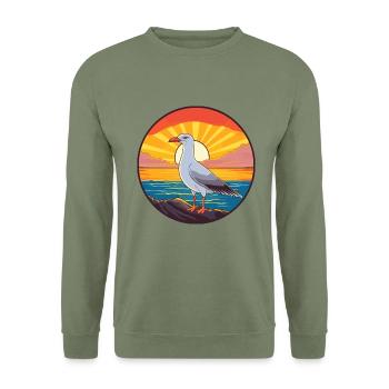 Möwe buntes Aquarell Cartoon Kawaii Tier - Unisex Pullover - Armeegrün - Vorne - Alina (178cm) & Michal (187cm)
