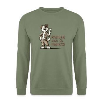 Pansen statt Panzer - Unisex Pullover - Armeegrün - Vorne - Alina (178cm) & Michal (187cm)