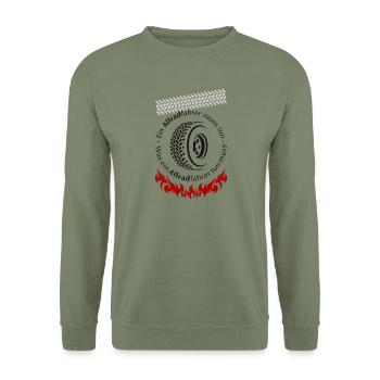Ein Allradfahrer muss tun - 4x4 Allterrain - Unisex Pullover - Armeegrün - Vorne - Alina (178cm) & Michal (187cm)