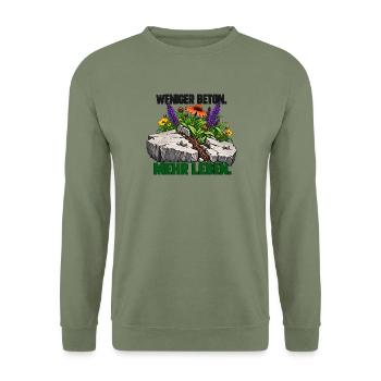Mehr Leben statt Beton - Unisex Pullover - Armeegrün - Vorne - Alina (178cm) & Michal (187cm)
