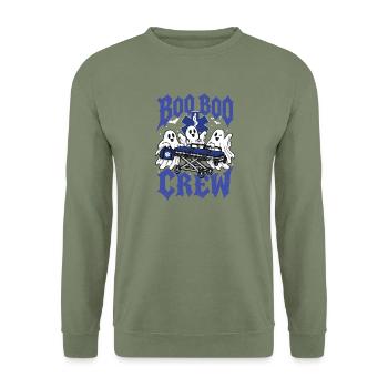 Boo Boo Crew – EMT EMT Paramedic Halloween-Humor - Unisex Pullover - Armeegrün - Vorne - Alina (178cm) & Michal (187cm)