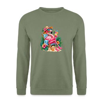 Niedlicher Flamingo Süße Flamingos - Unisex Pullover - Armeegrün - Vorne - Alina (178cm) & Michal (187cm)