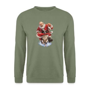 Border Collie klaut Weihnachtsmannmütze - Unisex Pullover - Armeegrün - Vorne - Alina (178cm) & Michal (187cm)