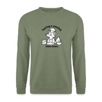 Mental Bake Down – Lustiger Fuchs beim Backen - Unisex Pullover - Armeegrün - Vorne - Alina (178cm) & Michal (187cm)