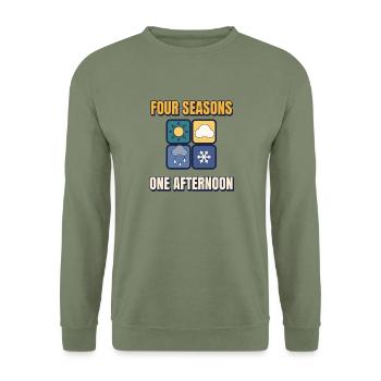 Vier Jahreszeiten Ein Nachmittag Lustiges britisches Wetter - Unisex Pullover - Armeegrün - Vorne - Alina (178cm) & Michal (187cm)