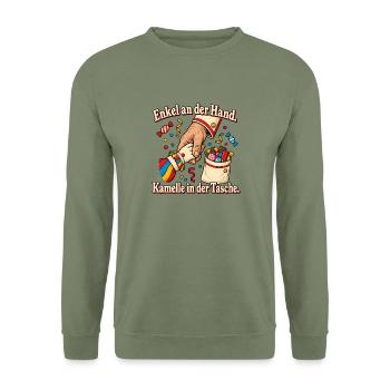 Karnevalsoma Karnevalsopa Karneval mit Enkeln - Unisex Pullover - Armeegrün - Vorne - Alina (178cm) & Michal (187cm)