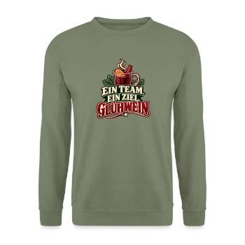 Gruppen Design Glühwein - Weihnachtsmarkt - Unisex Pullover - Armeegrün - Vorne - Alina (178cm) & Michal (187cm)