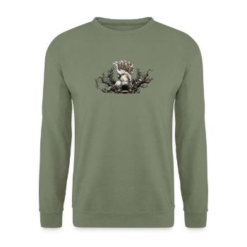 Majestätischer Steampunk-Papagei - Unisex Pullover - Armeegrün - Vorne - Alina (178cm) & Michal (187cm)