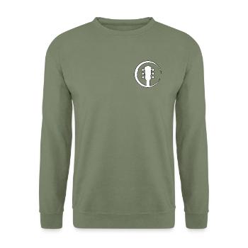 Gitarrenkopf im Pinselkreis - Unisex Pullover - Armeegrün - Vorne - Alina (178cm) & Michal (187cm)