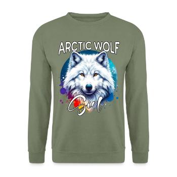 Arctic Wolf Mädchen Polarwolf - Unisex Pullover - Armeegrün - Vorne - Alina (178cm) & Michal (187cm)