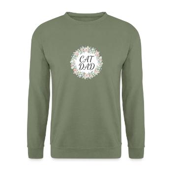 Katzenpapa-T-Shirt — Aquarell-Blumenkatzenliebhaber - Unisex Pullover - Armeegrün - Vorne - Alina (178cm) & Michal (187cm)