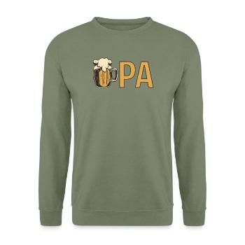 Opa mit Bierkrug – Orange - Unisex Pullover - Armeegrün - Vorne - Alina (178cm) & Michal (187cm)