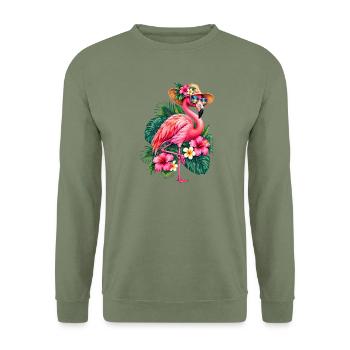 Niedlicher Flamingo Süße Flamingos - Unisex Pullover - Armeegrün - Vorne - Alina (178cm) & Michal (187cm)