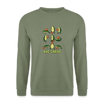 Avo-Cardio – Lustige Avocado Fitness Sport - Unisex Pullover - Armeegrün - Vorne - Alina (178cm) & Michal (187cm)