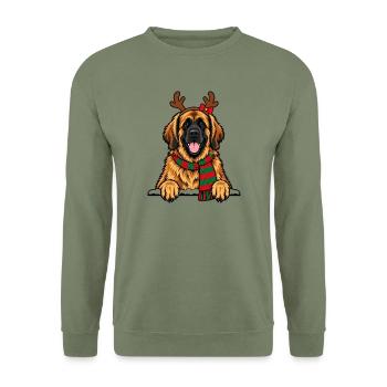 Leonberger Hund Weihnachten mit rotem Schal - Unisex Pullover - Armeegrün - Vorne - Alina (178cm) & Michal (187cm)