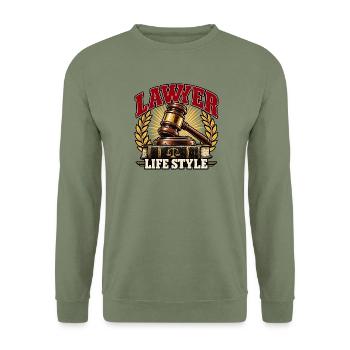 Anwalts-Lebensstil-Emblem - Unisex Pullover - Armeegrün - Vorne - Alina (178cm) & Michal (187cm)