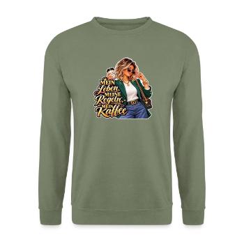 Mein Leben, Meine Regeln, Mein Kaffee - Unisex Pullover - Armeegrün - Vorne - Alina (178cm) & Michal (187cm)